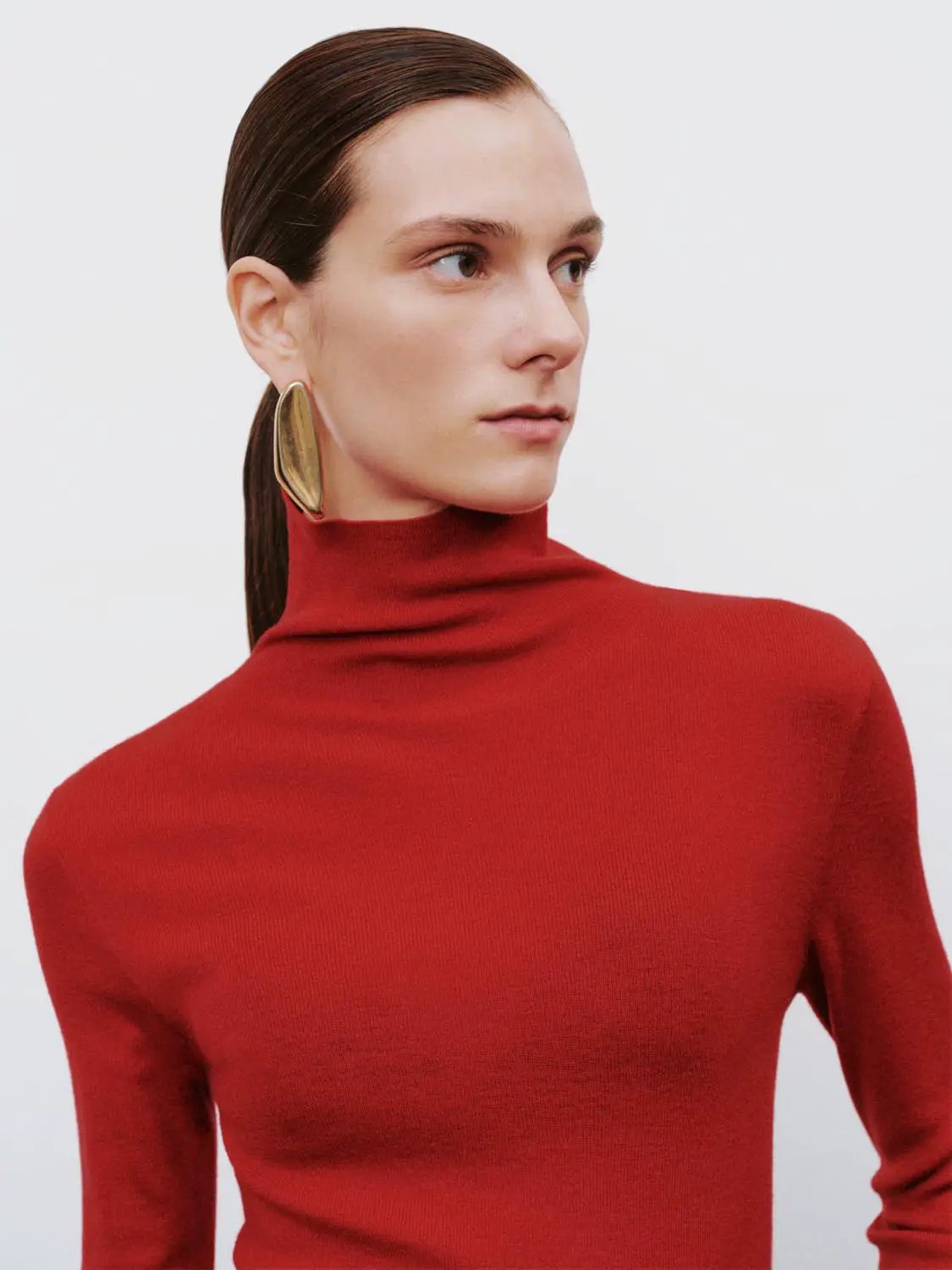 Ribbed Fitted Mock Neck Long Sleeve Sweater in red by Urban Revivo Fashion