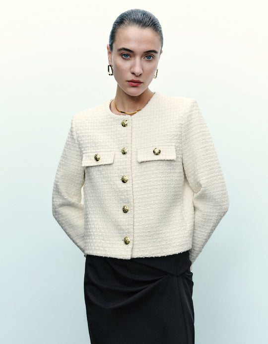 Veste en tweed à col ras du cou