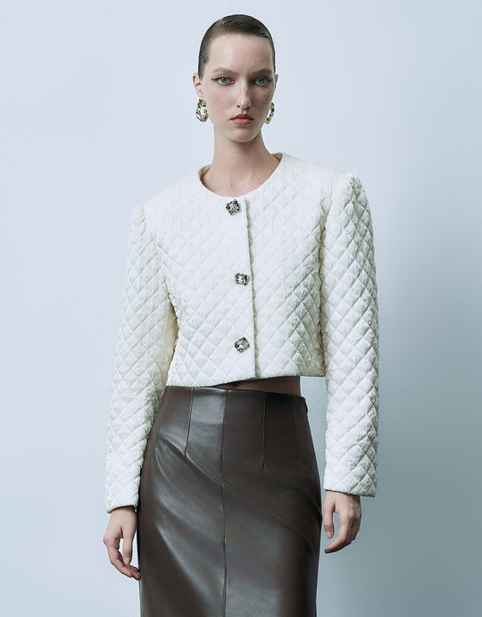 Abrigo acolchado con cuello en U en relieve