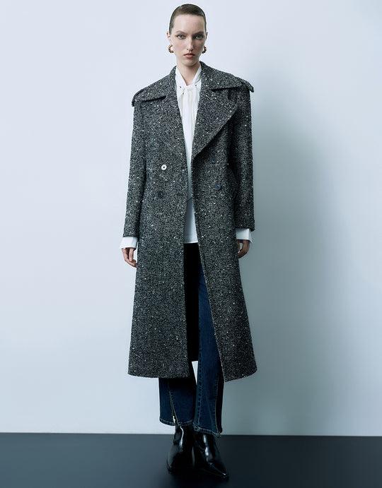 Notch Lapel Wool Blend Coat With Belt