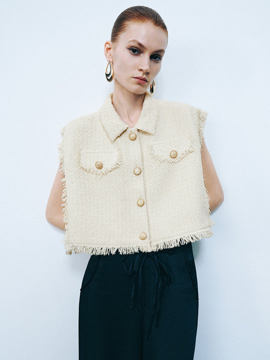 Tweedweste mit ungesäumtem Saum