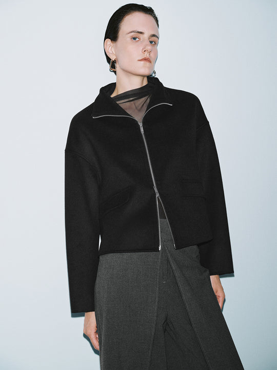 Zip Up Front Wool Blend Jackets