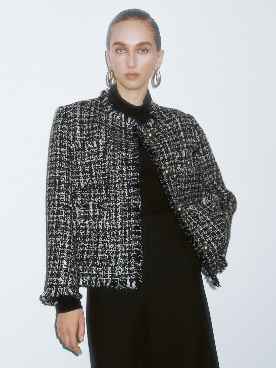 Button Up Tweed Wool Blend Jackets