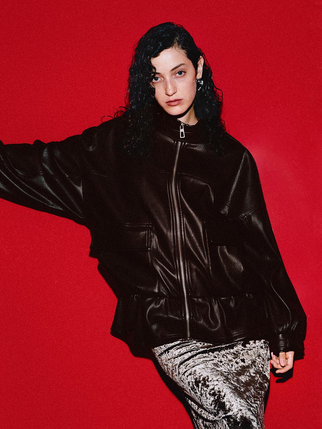 Full Zip Stand Collar Vegan Leather Jackets