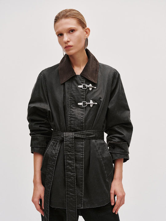 Contrast Collar Belted Padded Jackets