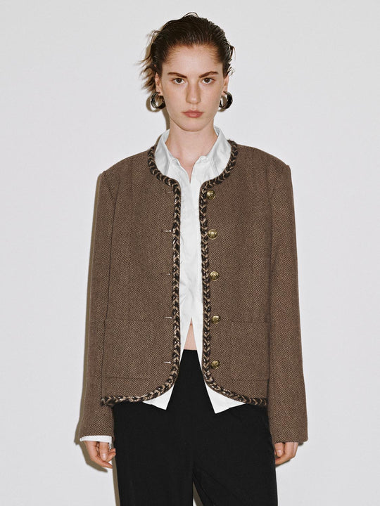 Leopard Décor Tweed Wool Blend Jackets