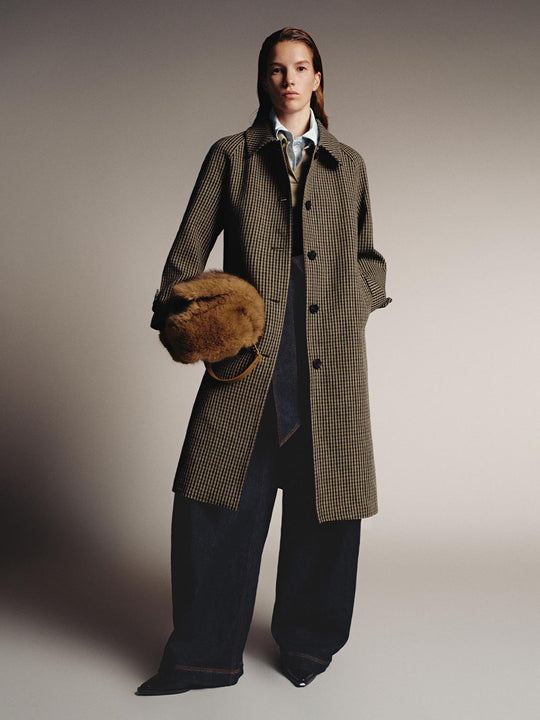 Wool Blend Collared Belted Check Coats
