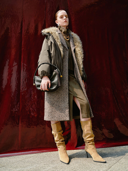 Wool Blend Lapeled Herringbone Coats