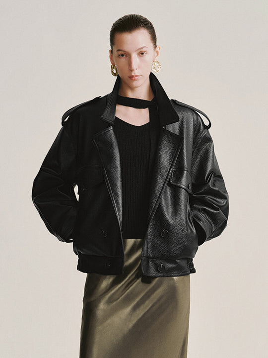 Lapeled Faux Leather Jackets