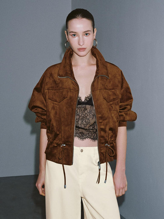 Patch Pocket Drawstring Bomber Jackets