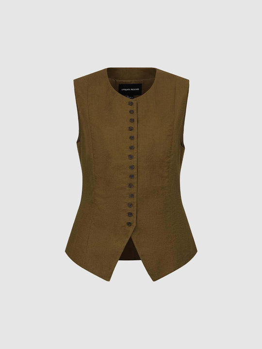 Gilet sartoriale con chiusura frontale a bottoni e orlo asimmetrico
