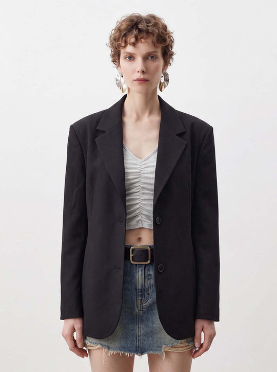 Blazer noir oversize à revers crantés