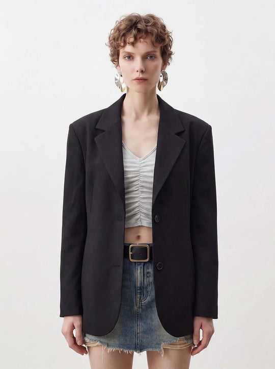 Oversized Black Blazer With Notched Lapels