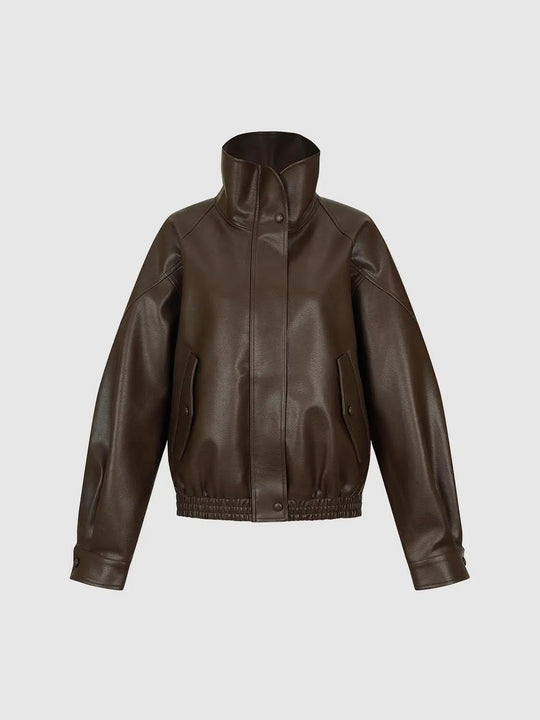 Elastic Hem Stand Collar Long Sleeve Jacket