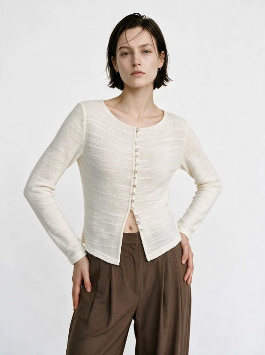 Textured Long Sleeve Button Front Knit Cardigan