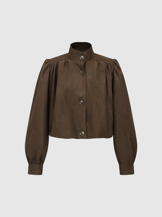 Ruched Back Long Sleeve Mock Neck Jacket