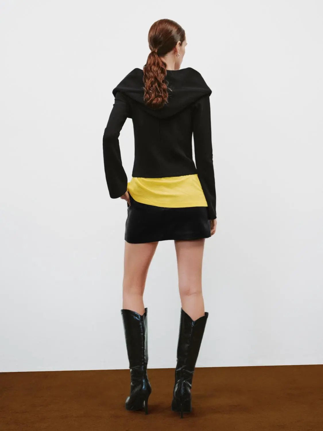 Asymmetrical Zip Hooded Long Sleeve Cotton-Blend Hoodie by Urban Revivo Fashion in black.