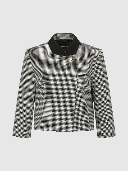 Veste ajustée à carreaux, col noir et manches longues