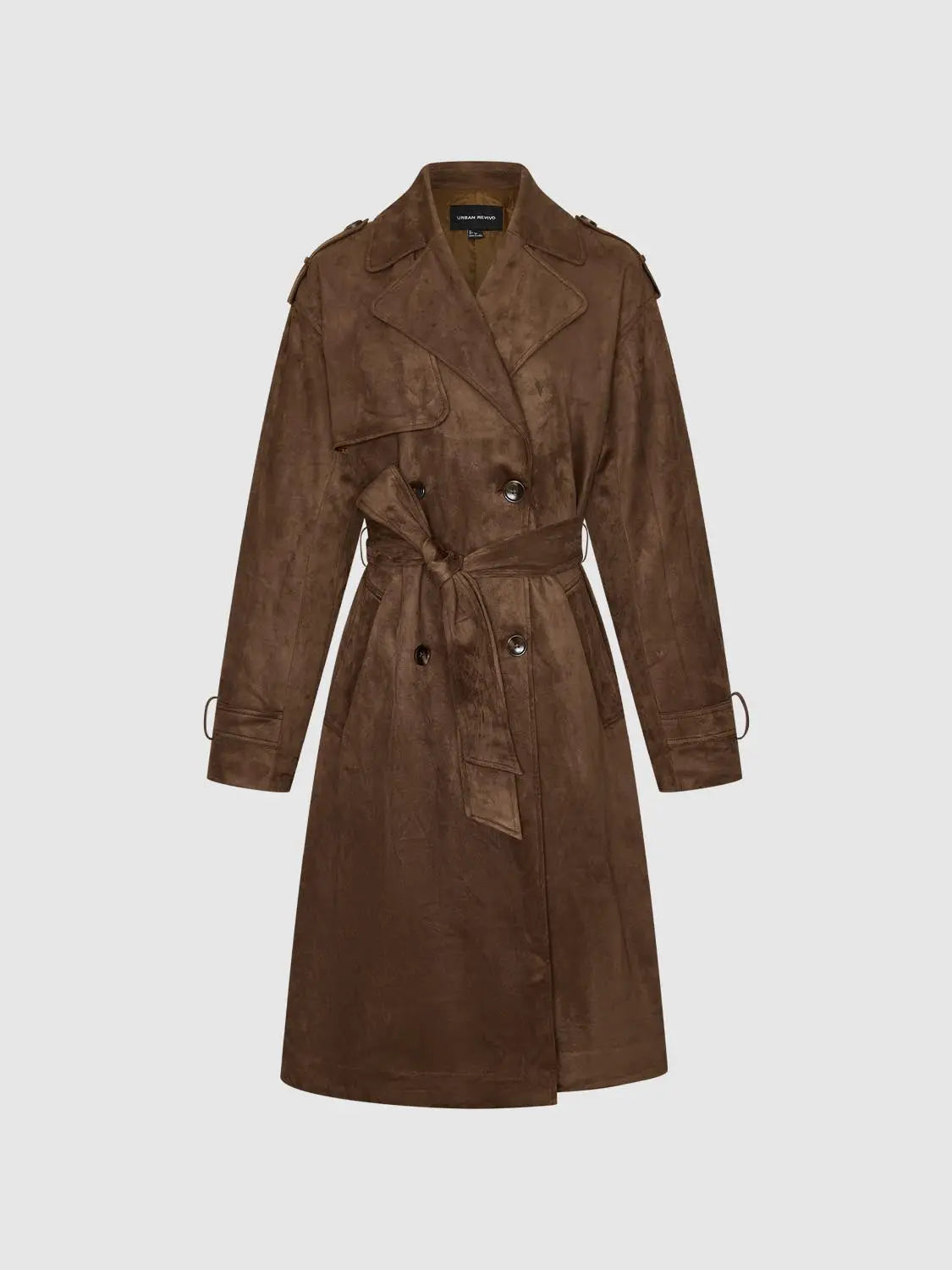 Coat brown suede trench coat with waist belt by Urban Revivo Fashion