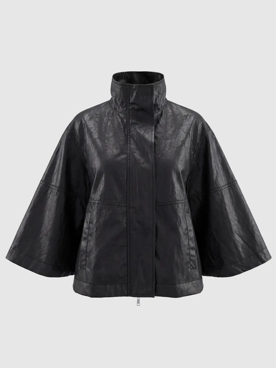 Cape poncho by Urban Revivo in black faux leather with high collar and wide batwing sleeves