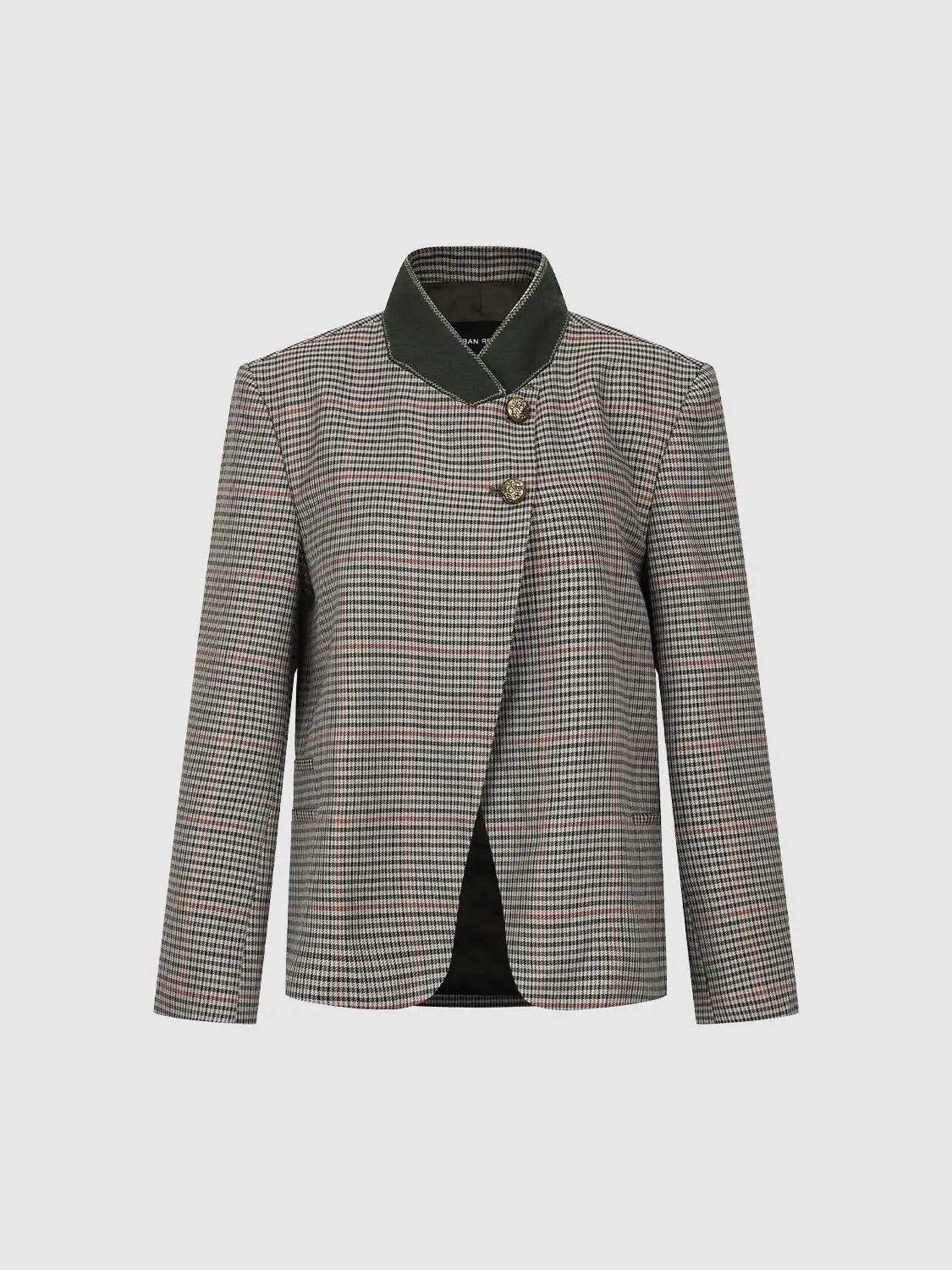Blazer by Urban Revivo Fashion in black-and-white check with green velvet collar and gold buttons