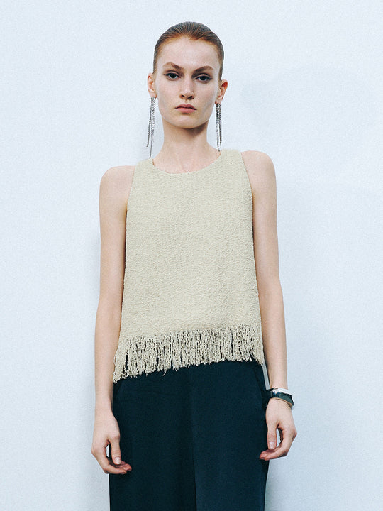 Camiseta de tweed con cuello redondo y tirantes