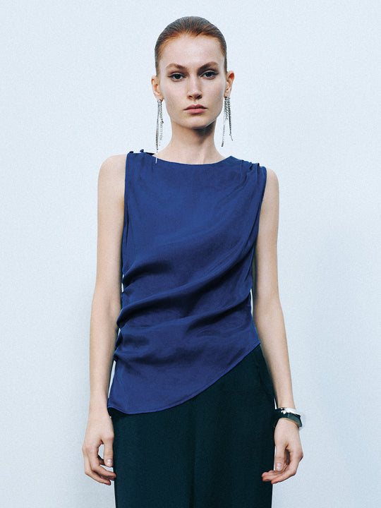 Blouse sans manches asymétrique à col rond