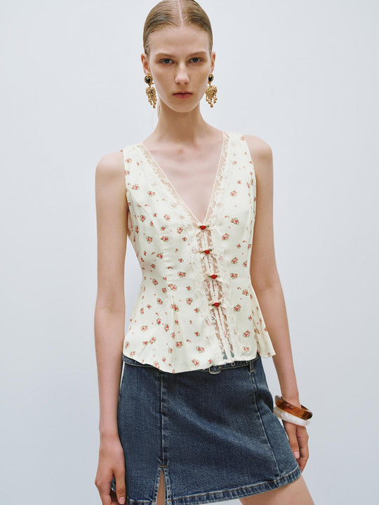 Lace Décor Floral Vests