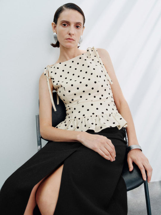 Ruffle Polka Dot Overhead Blouses