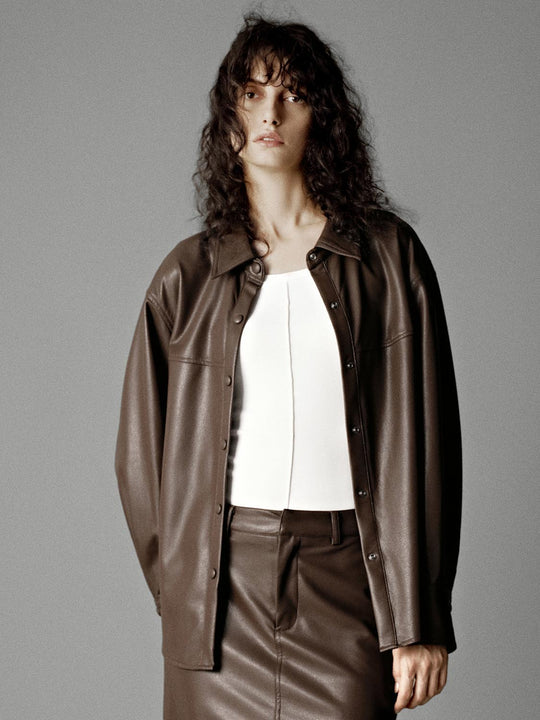 Vegane Leder-Locker sitzende Hemden