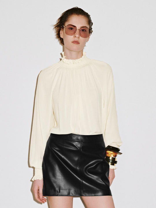 Rüschen Hochkragen Überkopf Hemd