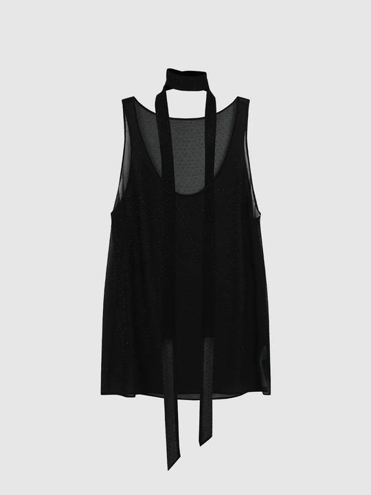 Sheer Overlay With Tie Detailing Cami Tops