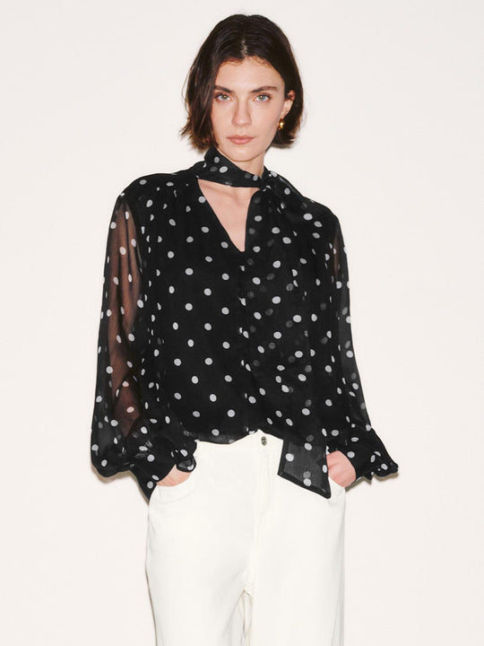 Polka Dotted Scarf Neck Overhead Shirts