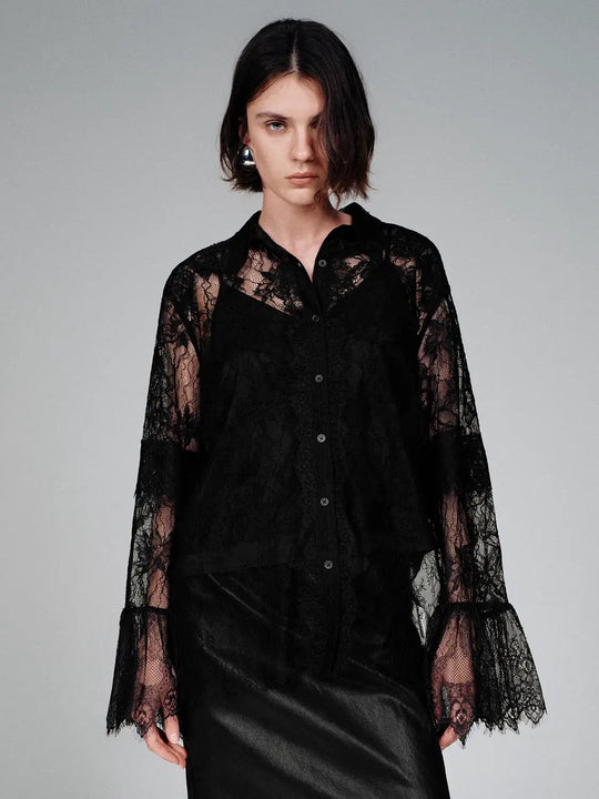 Lace Sheer Overlay Shirt