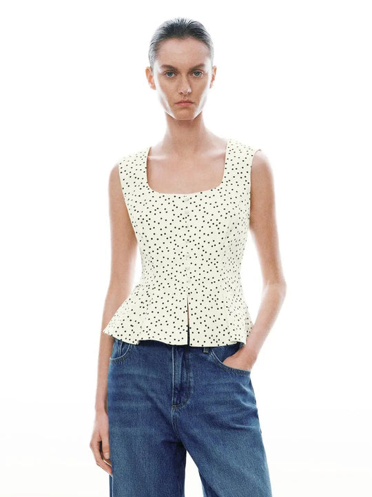 Viscose Square-Neck Peplum Hem Tank Tops
