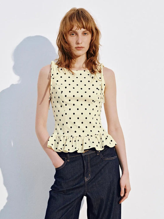 Chemises sans manches skinny à volants et pois