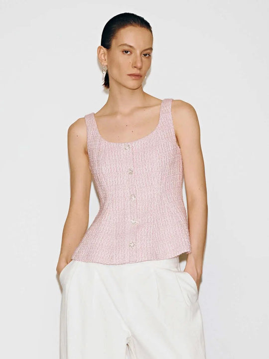 Button Detail Sleeveless Overhead Shirts