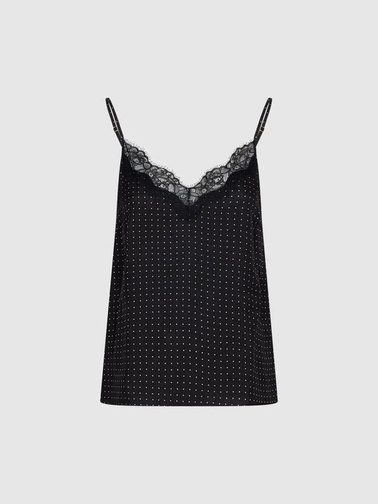 Tops caraco à bretelles à pois avec bordure en dentelle