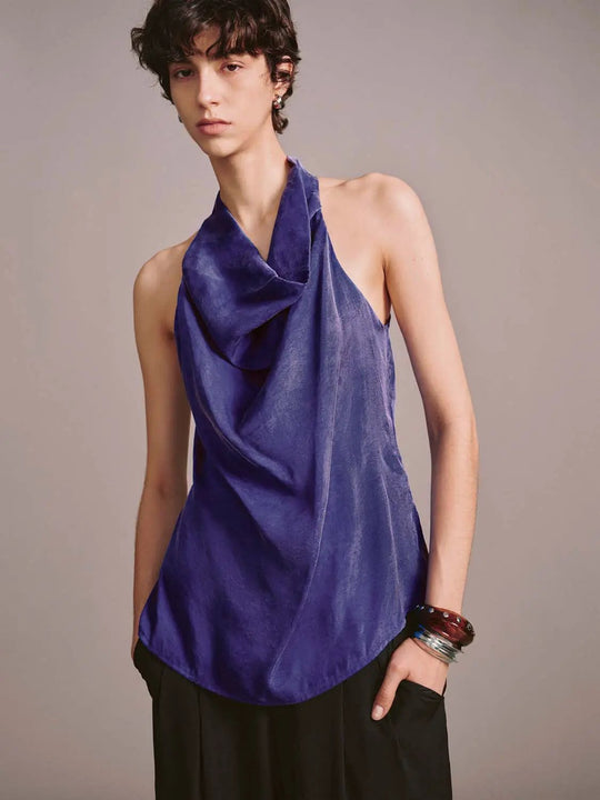 Cowl Neck Sleeveless Overhead Shirt