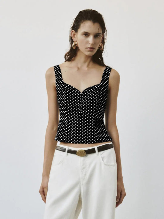 Polka Dotted Skinny Fit Sleeveless Overhead Shirts
