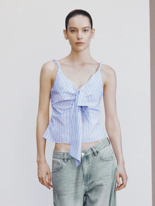 Contrast Striped Rhinestone Detail Strappy Cami Tops