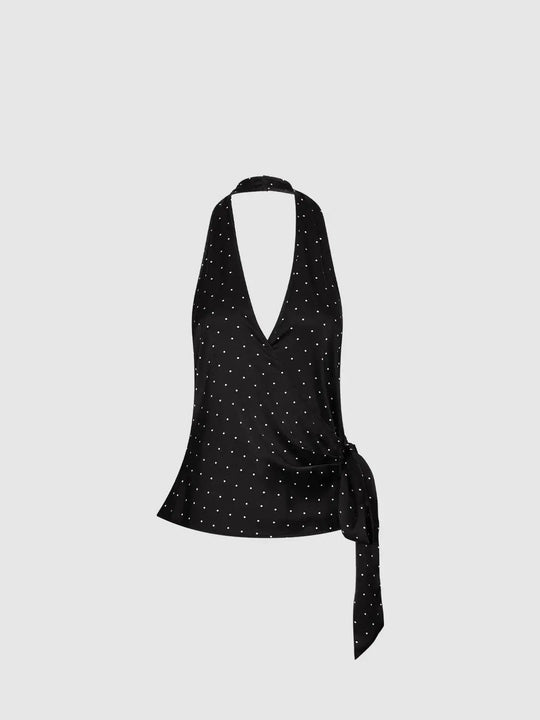 Polka Dot Wrap Tie Sleeveless Cami Top