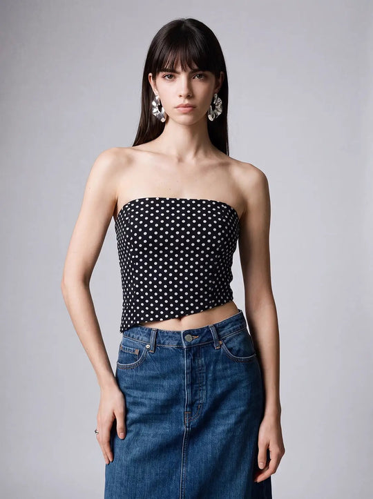 Polka Dot Print Lightweight Bandeau Tube Top