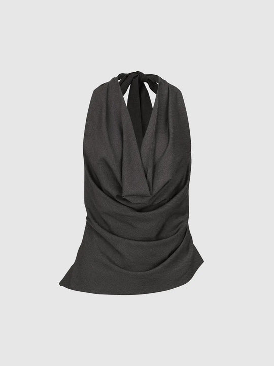 Halter Neck Sleeveless Wrap Waist Peplum Blouse