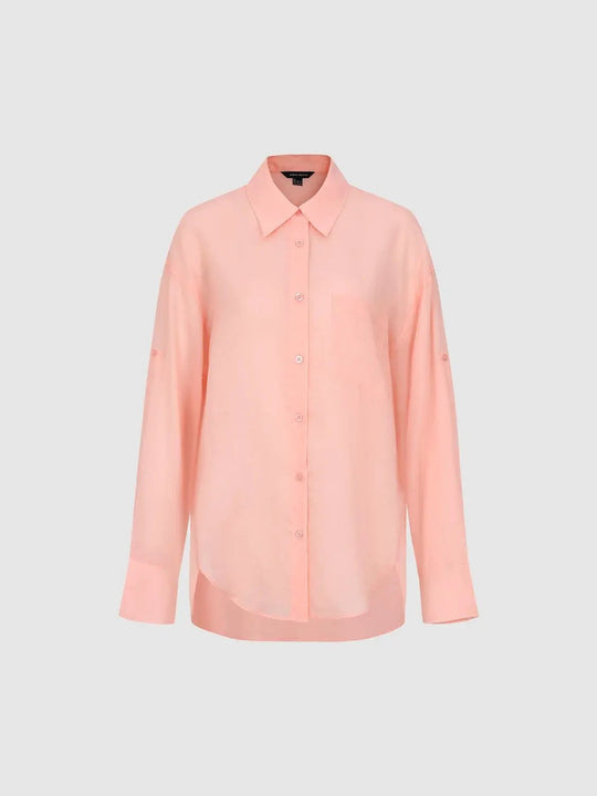 Long Sleeve Ramie Blend Button Front Shirt