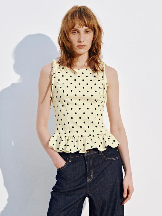 Polka Dot Polka Dot Ruffle Hem Tank Top