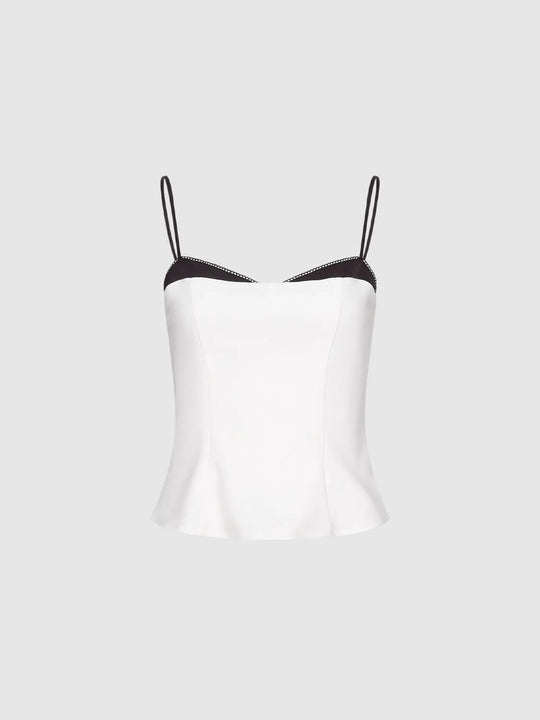 Two-tone White With Black Trim And Thin Straps Camisole