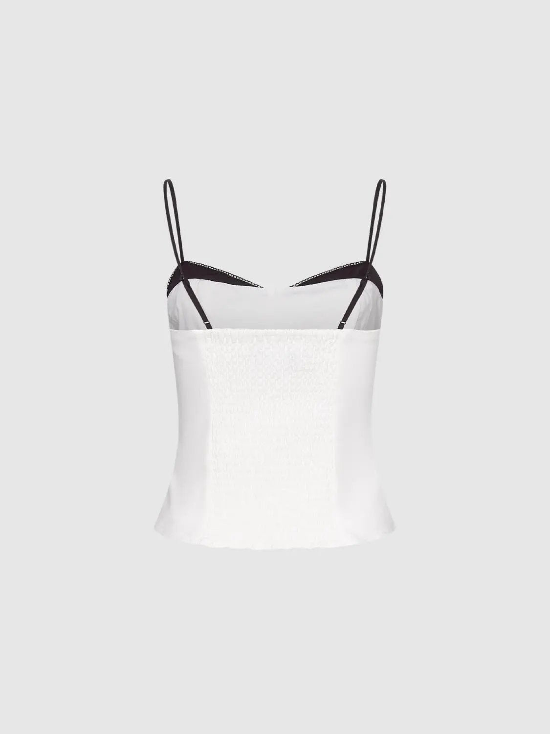 Camisole top in white with black trim, adjustable spaghetti straps, Urban Revivo Fashion