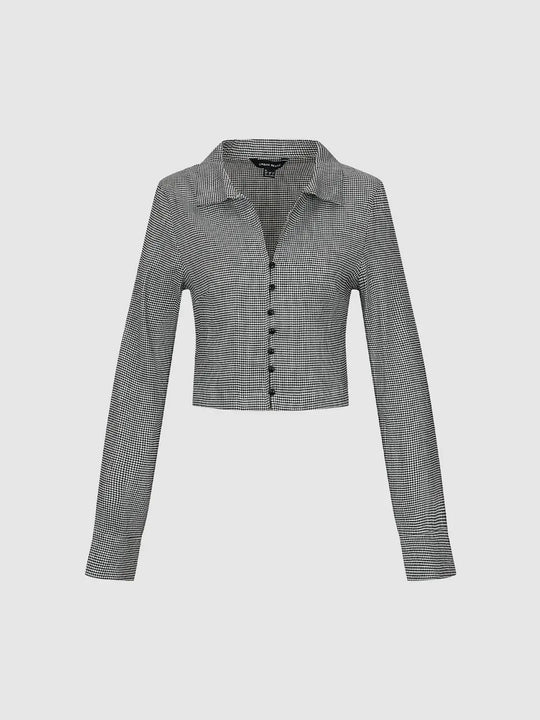 Checked Cropped Button Front Linen Blend Cardigan