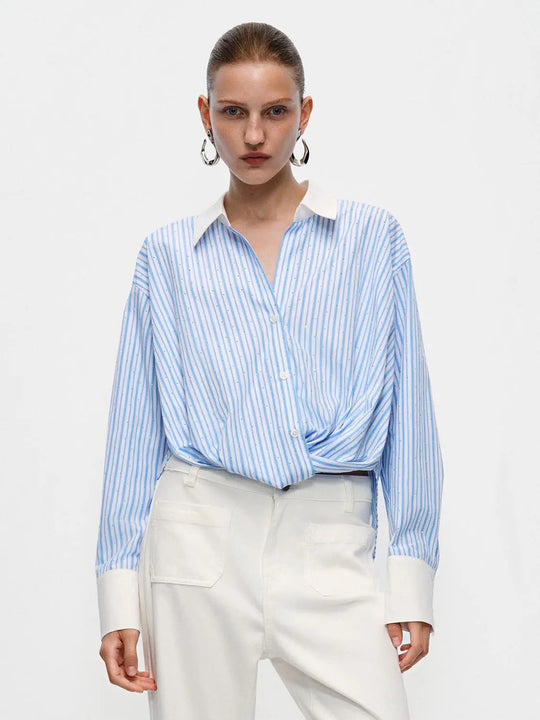 Chemise en coton rayée à ourlet noué